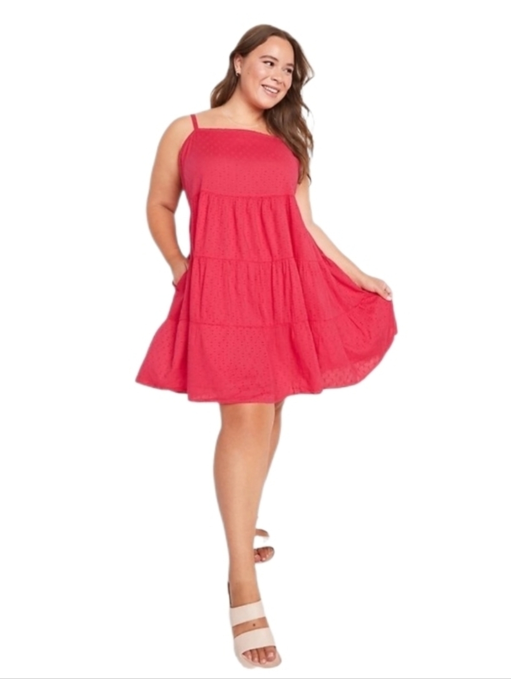 Old Navy Dress Cotton Blend Clip Dot Swing Pink Plus Size XXL